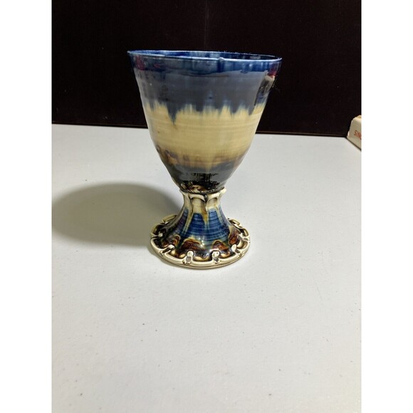 Tan & Blue Glaze Stoneware Goblet Chalice Studio Art Cup - Picture 7 of 7